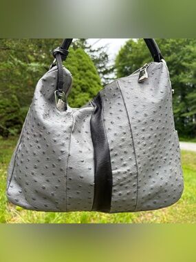 Furla Ostrich Embossed Leather Shoulder Bag